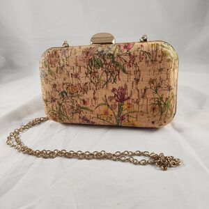 Floral Printed Cork Bag 8"x5" Satin Lined Convertible Shoulder Bag Purse Clutch